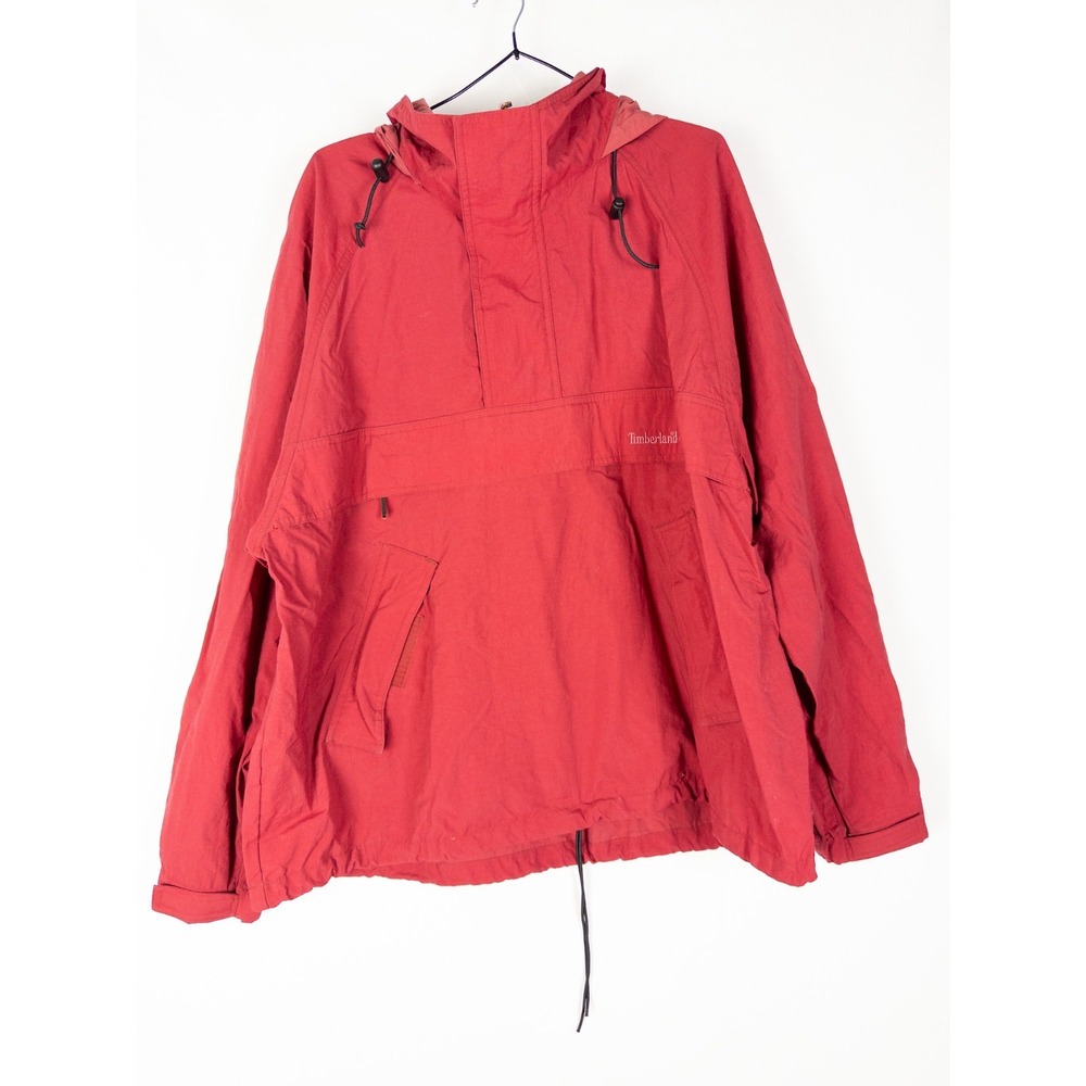 VTG Timberland Weathergear Jacket Mens L‎ Red Mesh Hooded Half Zip Rain Jacket